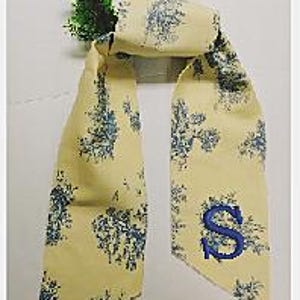 Wreath sash, Monogram, Personalized, Custom made,  Blue Toile home decor fabric wreath sash