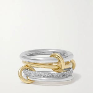 Anillo de plata de ley 925 con cuatro eslabones múltiples y diamantes, banda entrelazada de eternidad, anillo conector de bucles, regalo personalizado único para ella.