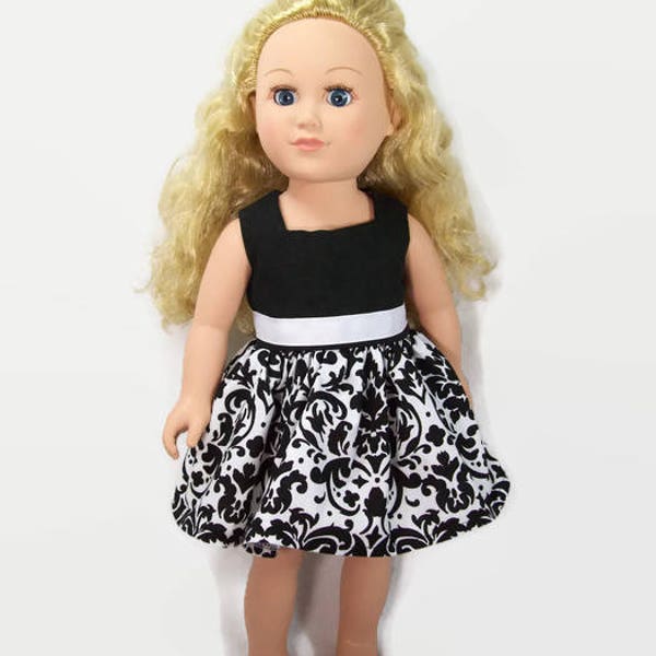 Robe longue élégante noir et blanc - faite pour s’adapter à des poupées de 18 pouces comme vêtements de poupée American Girl