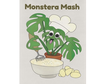 Plantenwoordspeling theedoek - Monstera Mash, keukencadeau voor plantenliefhebbers