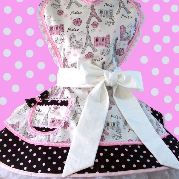 Retro Apron "Paris Glitter"  -  Pin Up Style - Ready to Ship