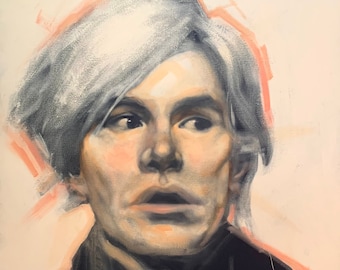 Andy Warhol Portrait, Original 30"x24" Acrylic and Oil Painting on Canvas