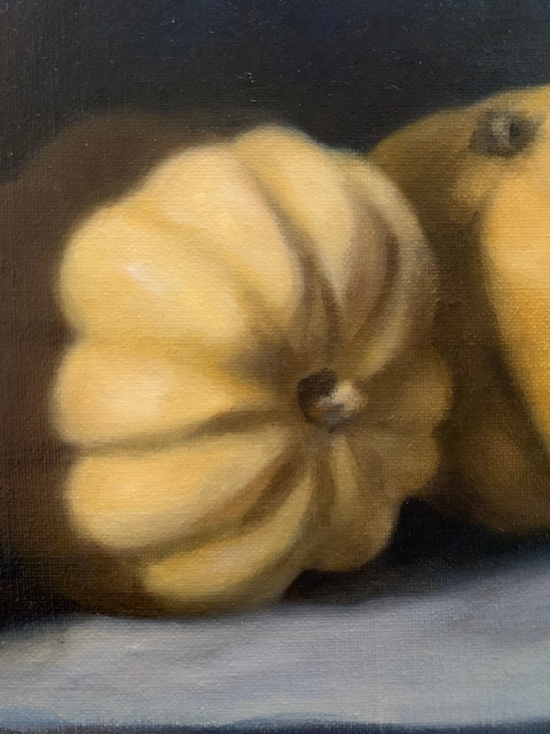 SALE Acorn Squash, Original Oil Painting on 8x10 canvas panel, Still Life, Halloween, Pumpkin, Fall, Autumn, Fine Art, Classic Art, Gourd image 2