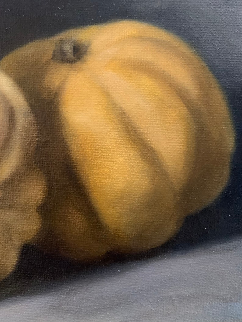 SALE Acorn Squash, Original Oil Painting on 8x10 canvas panel, Still Life, Halloween, Pumpkin, Fall, Autumn, Fine Art, Classic Art, Gourd image 3