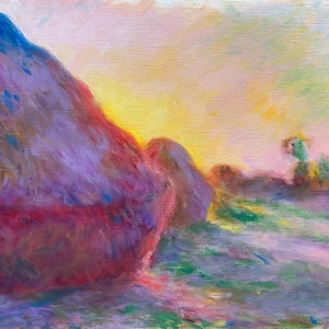 Grainstacks, 1890 (da Claude Monet), dipinto a olio con cornice 8"x10", arredamento per la casa, arte, copia originale dipinta da Tony Corbitt Jr