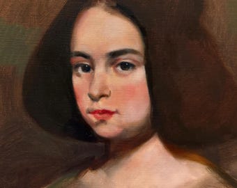 Portrait of A Girl, (after Diego Velazquez), 10"x8" Framed Oil Painting, Master copy painted by Tony Corbitt Jr