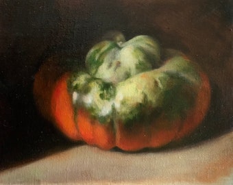 SALE! Turks Turban Gourd, Original Oil Painting on 8"x10" Linen Panel, Still Life, Halloween, Pumpkin, Fall, Autumn, Fine Art, Classic Art