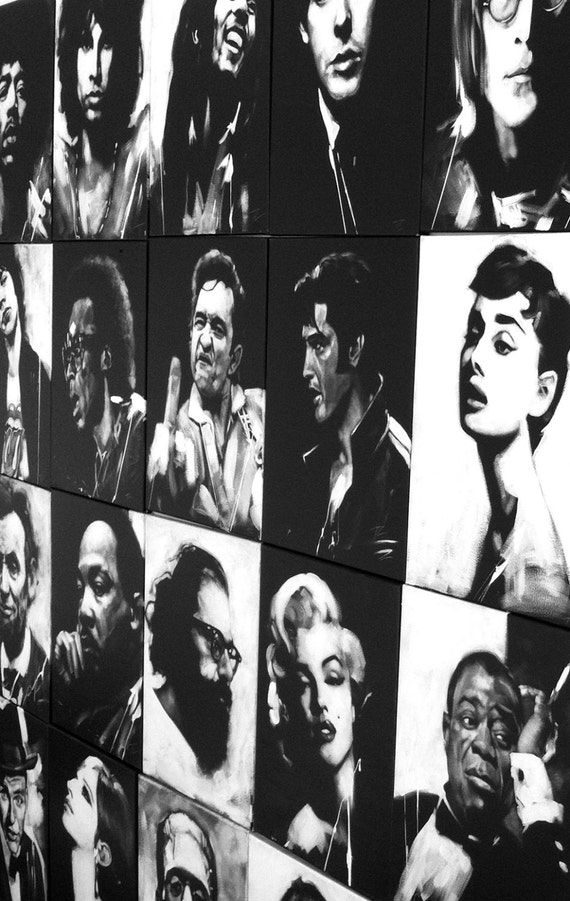 サルバドール・ダリ、オリジナル20インチ×16インチのアクリル画、白黒