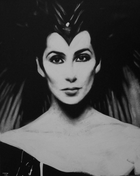 Cher Black White Original Painting Portrait Art Icon Etsy