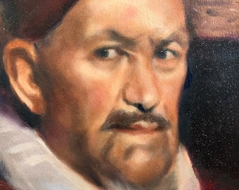 Un portrait original de peinture à l'huile de 10 "x 8" du pape Innocent X (d'après Diego Velazquez), feutré pour cadre de 14 "x 11", Art, copie maîtresse