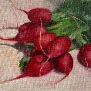 Radishes, Framed Original Oil Painting on 6&quot;x8&quot; Canvas Board, Still Life, Food, Cooking, Fall, Farm, Fine Art, Classic Art, Food Art