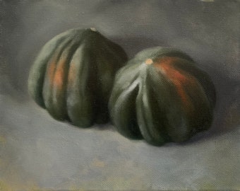 SALE! Acorn Squash 1, Original Oil Painting on 8"x10" stretched canvas, Still Life, Halloween, Fall, Autumn, Fine Art, Classic Art, Gourd