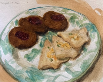 Christmas Cookies 2, Framed Original Watercolor Painting on 5"x7" Watercolor Paper, Still Life, Dessert, Christmas, Fine Art, Classic Art