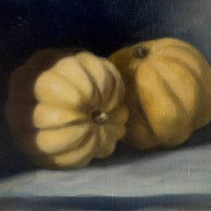 SALE Acorn Squash, Original Oil Painting on 8x10 canvas panel, Still Life, Halloween, Pumpkin, Fall, Autumn, Fine Art, Classic Art, Gourd image 1