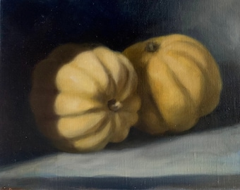 SALE! Acorn Squash, Original Oil Painting on 8"x10" canvas panel, Still Life, Halloween, Pumpkin, Fall, Autumn, Fine Art, Classic Art, Gourd