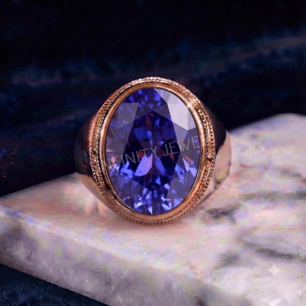 Bague pour homme en argent sterling et tanzanite, bijou de luxe en argent 925 et pierre précieuse, bague imposante en pierre bleue naturelle, cadeau fait main haut de gamme