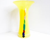 Signed Art Glass FOB Prague Post Modern Yellow with Polychrome Application