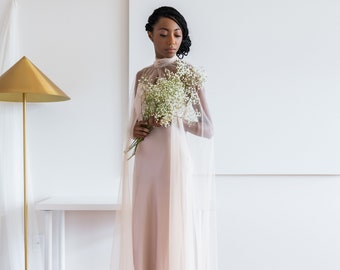 the high-neck tulle bridal cape - champagne | wedding cape