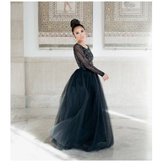 black maxi tulle dress