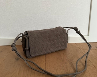 Bolso de hombro de piel auténtica tejida, fabricado en Italia, bolso para cámara de piel tejida, bolso de lujo de piel italiana, regalo para ella, bolsillos de ante.