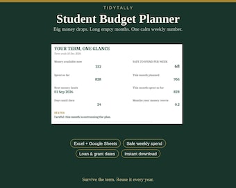 Student Budget Spreadsheet | College Money Tracker, Loan Instalments (Excel, Google Sheets)