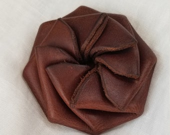 Leather Origami Rich Brown Coin Pouch Octogon