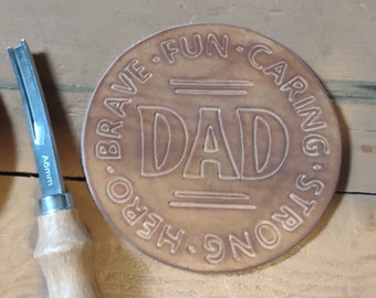 Dad Patch, Coaster, Leather, Cow Leather, Veg Tanned, Natural, Chrome Tanned, Father's Day, Any Occasion, Whisperstouch