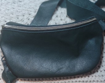 Leather Bum Bag, Soft Flexible, Lightweight, Dark Green, Travel Pouch, Crossbody Purse, Unisex, Whisperstouch