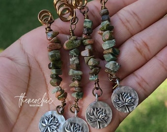 Unakite Loc Jewelry Lotus Piece | Dreadlock Jewelry | Loc Beads