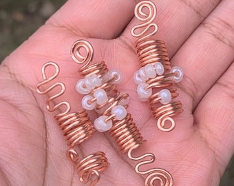 Loc Jewelry Set 3 Pieces Copper Beaded Coils Loc Spirals Dreadlock Jewelry