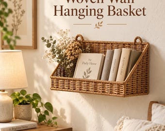 1 cestino da parete intrecciato, organizer rustico boho, cestino in rattan fatto a mano per bagno, cucina e ingresso.