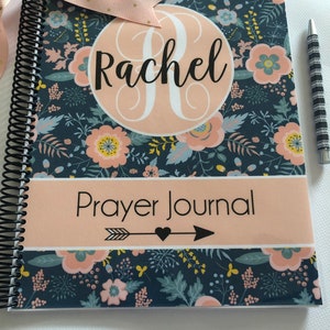 Mustard Seed Journals: Navy Floral and Peach on Blue Background Prayer Journal