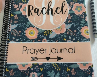 Mustard Seed Journals: Navy Floral and Peach on Blue Background Prayer Journal