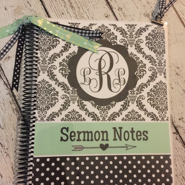 Mustard Seed Journals: Damask and Dot Print Personalized Sermon Notes Journal