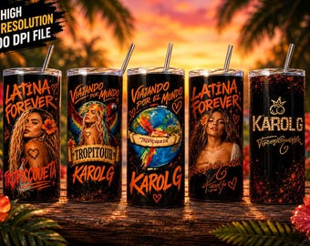 Karol G PNG, 20oz Skinny Tumbler Wrap, Latina Shirt Sublimation Design, Tropitour Seamless, Bichota Reggaeton Music Digital Download