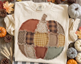 Patchwork Pumpkin PNG | Cozy Fall Shirt Design | Spooky Season PNG | Pumpkin Patch Png | Boho Cottagecore Fall | Leopard Print Png