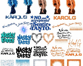 Karol G New Album PNG Bundle, No Me Arrepiento De Sentir Tanto Png, Latin Music Inspired Png, Blue Karol G Clipart, Digital Download