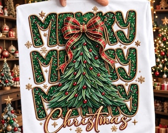 Merry Christmas PNG Preppy Bow Retro Christmas, Tree PNG, Red Hand Drawn Whimsical Frame Gingham Tartan Candy Cane Png, Digital Download