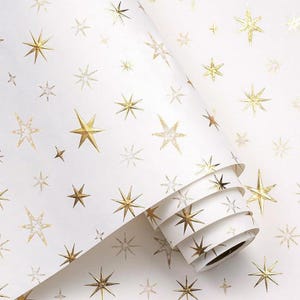 Eid Wrapping Paper Mini Roll white & gold 3D foil star gift wrap for Ramadan