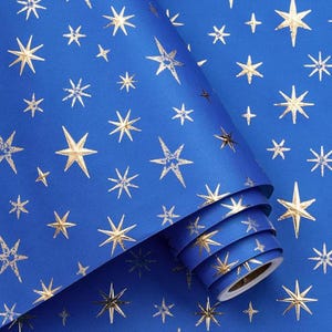 Blue & Gold Eid Wrapping Paper Mini Roll with 3D foil star design for Ramadan