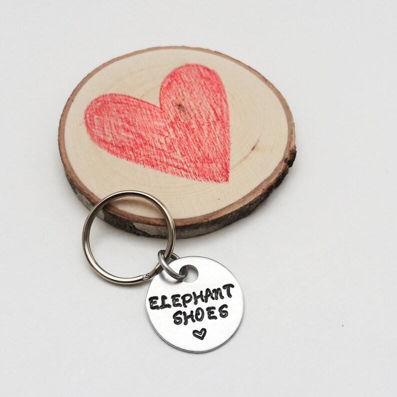 Love Keychain ELEPHANT SHOES & Heart Hand Stamped Keychain Etsy