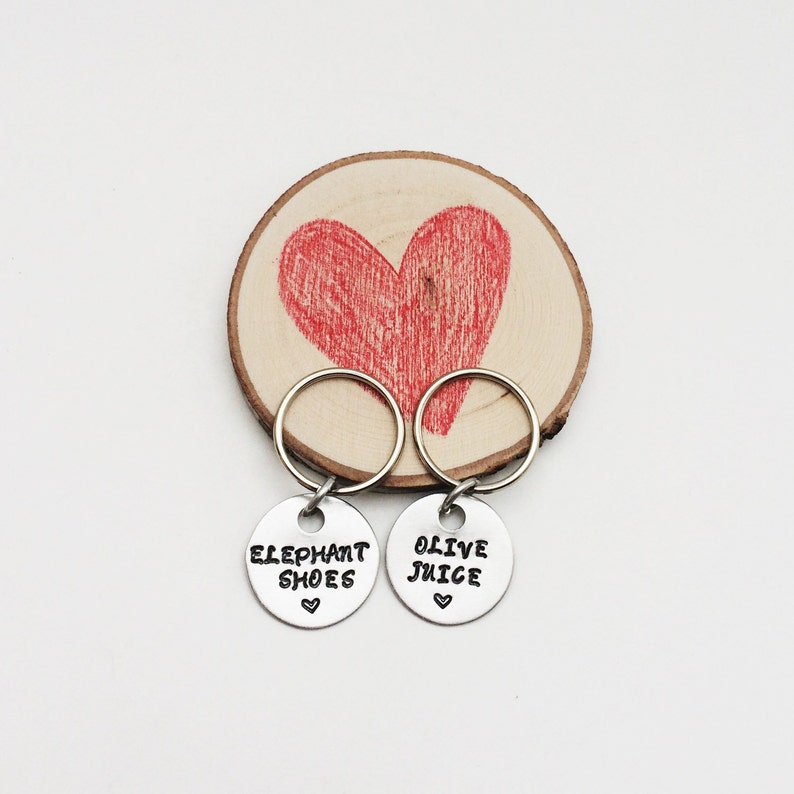 Love Keychain ELEPHANT SHOES & Heart Hand Stamped Keychain Etsy