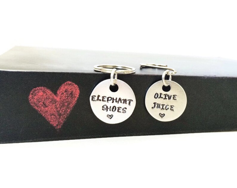 Love Keychain ELEPHANT SHOES & Heart Hand Stamped Keychain Etsy