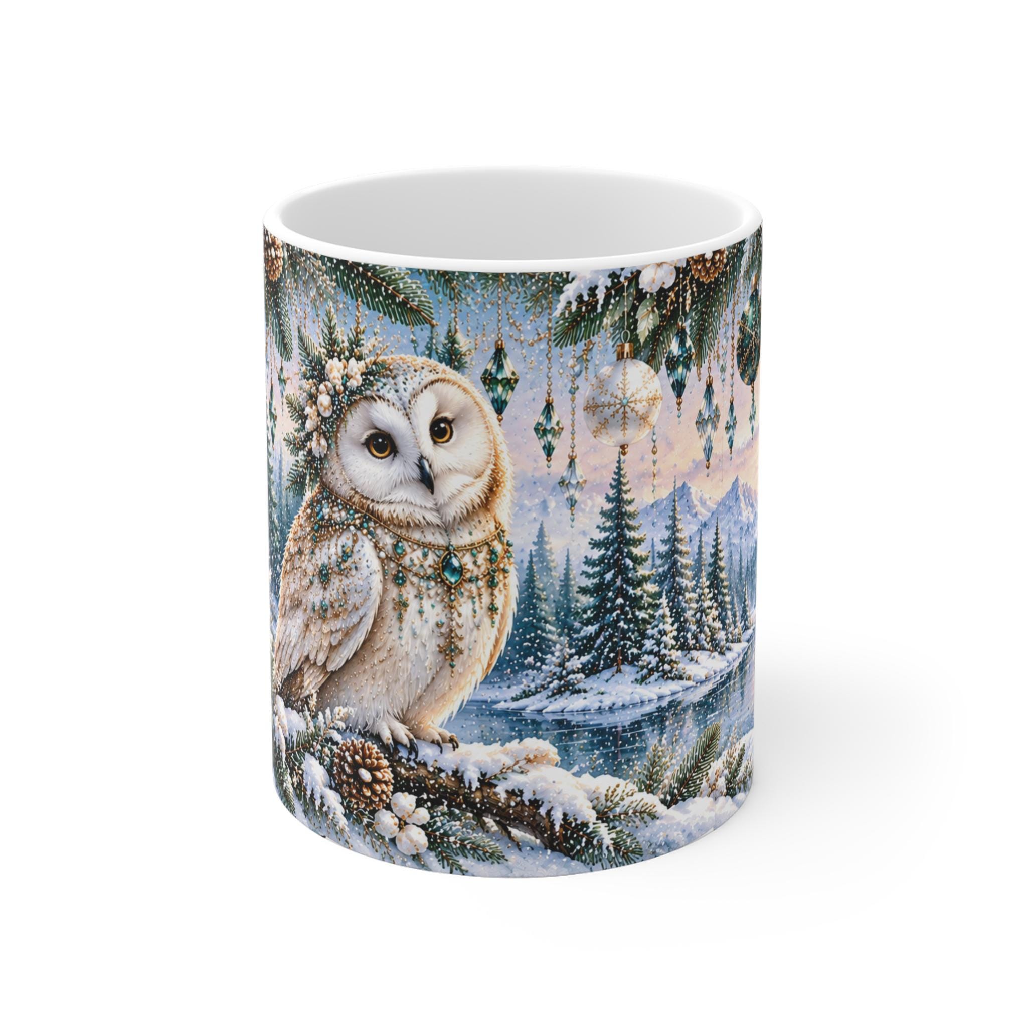 Winter Snowy Owl Mug, Enchanted Forest Coffee Cup, Christmas Owl Gift, Woodland Bird Mug, Cozy Winte