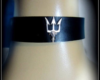 Trident Leather Choker, Percy Jackson, Blue Leather, Black Leather