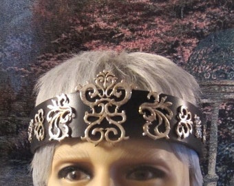 Kings Crown, Headpiece for Men, Black Leather, Ren Faire for Men, Crown for Men, Burning Man, Wedding for Men, Ready to Ship