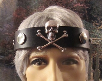 Pirate King Headpiece for Men, Black Leather, Ren Faire for Men, Crown for Men, Burning Man, Wedding for Men, Ready to Ship