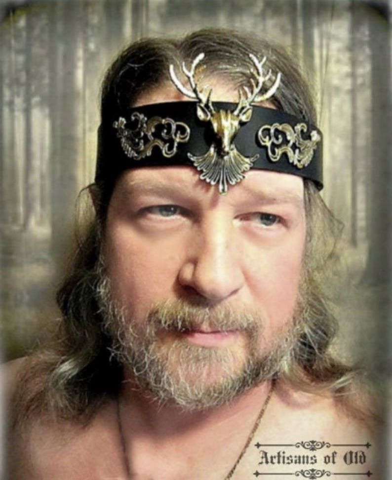Stag Headpiece Leather Headband Mens Headpiece Cernunnos Etsy