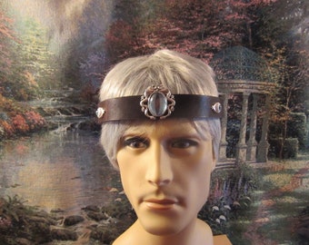 Circlet of Eyes Leather Headpiece, Silver Dragons Setting, Brown Leather Band, Unisex, Ren Faire, Ritual, Ready to Ship