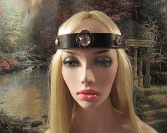 Circlet of Eyes Leather Headpiece, Bronze Dragons Setting, Black Leather Band, Unisex, Ren Faire, Ritual, Ready to Ship